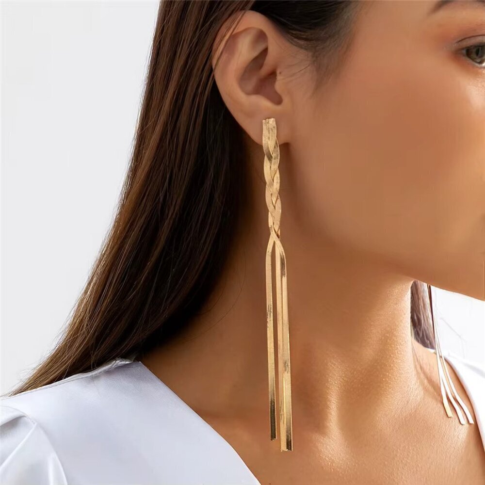 NEW 18K Yellow Gold Twisted Snake Chain Drop Earrings
